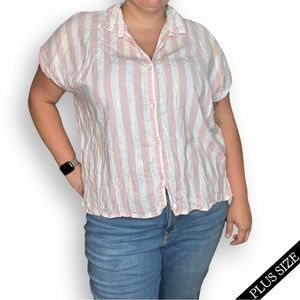 Old Navy Short Sleeved Vertical Striped Button Down Blouse XXL